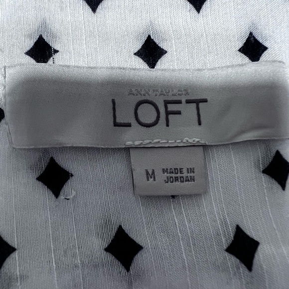 Loft Ann Taylor Ivory & black Diamond blouse with pompoms womens size medium - Picture 3 of 6